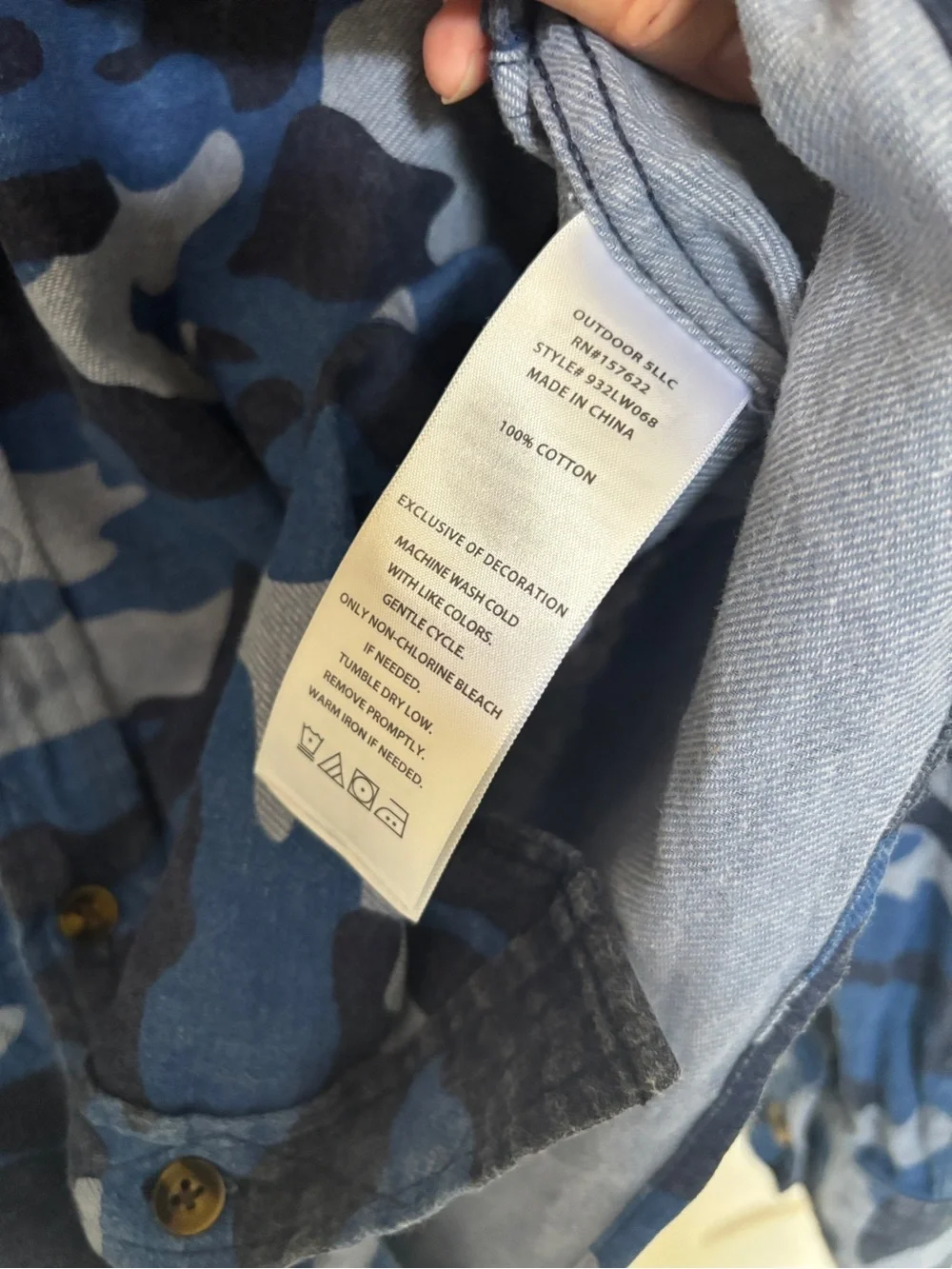 Youth Eddie Bauer Blue Camouflage Cotton Shirt, sz 14